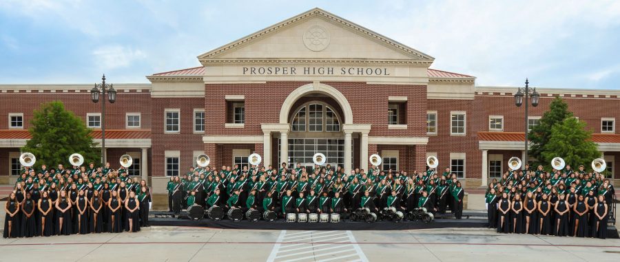 PHS Band stands in front of the high school.