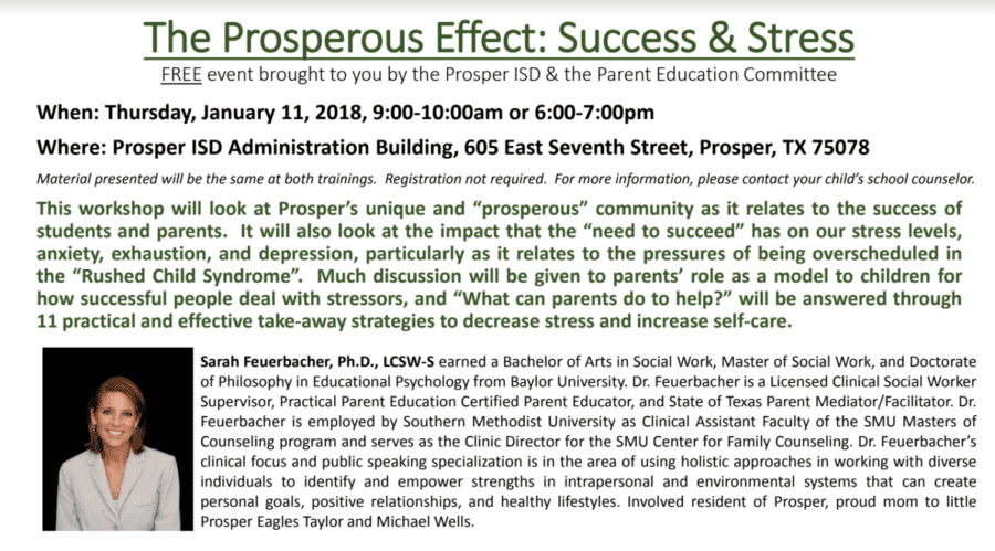 Advertisement for The Prosperous Effect: Success and Stress event.
