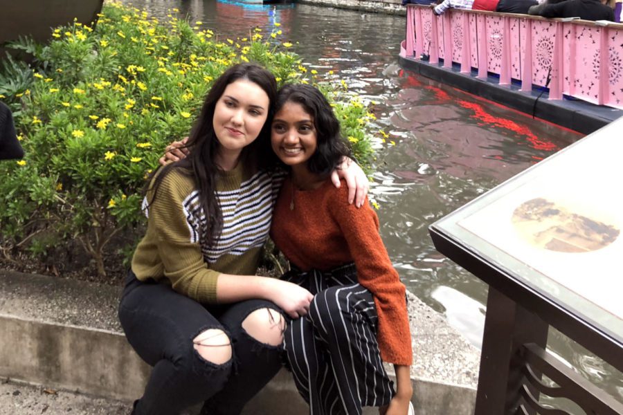Junior Haley Stack and senior Neha Madhira take a break alongside the River Walk in San Antonio during the Texas Association of Journalism Educators Associations state convention held in San Antonio in October. The two journalists led a workshop there on student press rights and recently received a national award from the Womens Media Center for their work in that area. “It’s important to remember the power of your voice and how much speaking out and standing up can impact not only your life, but everyone’s around you,” Madhira said. “As student journalists, all of our stories are thoroughly researched and so when we do that, we are providing (readers) with accurate resources.”