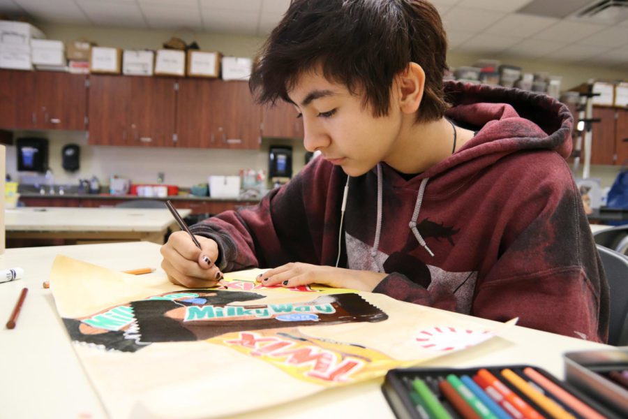 Zinnia Aguilar works on her project for art class. Students can join art club, but do not need to be enrolled in an art class during school. Everybody’s welcome,” Ferguson said. “I know with NAHS you have to have certain grades and that’s great, but I wanted to make something where everyone is welcome.