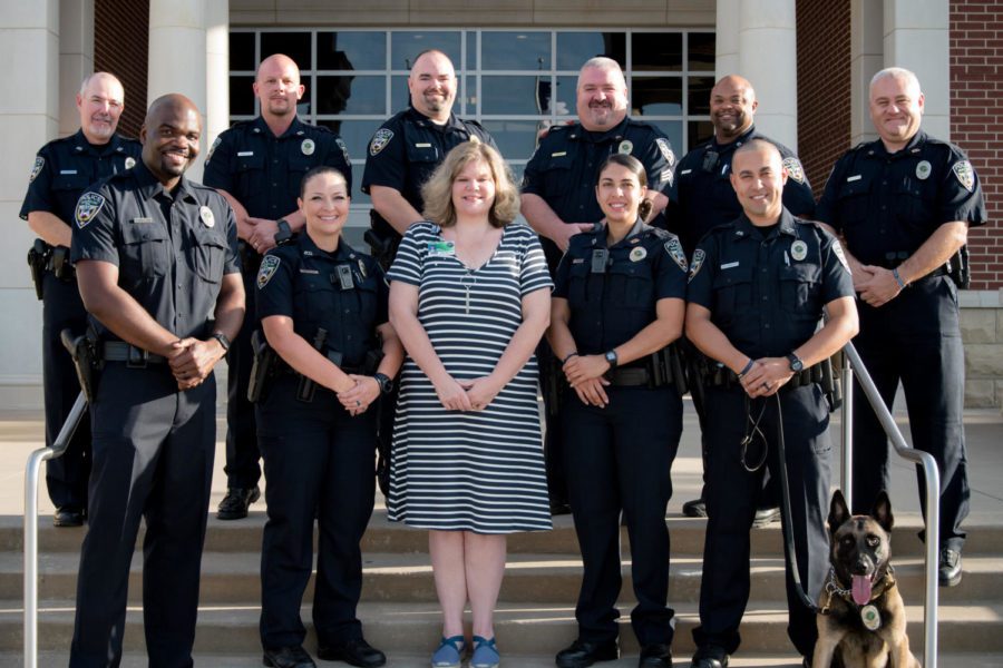 Prosper ISD police officers gather for group photo. Campus officers are there for students safety and protection. “The majority of police officers want to do well by people,” principal John Burdett said. “Their job is to serve and protect.”