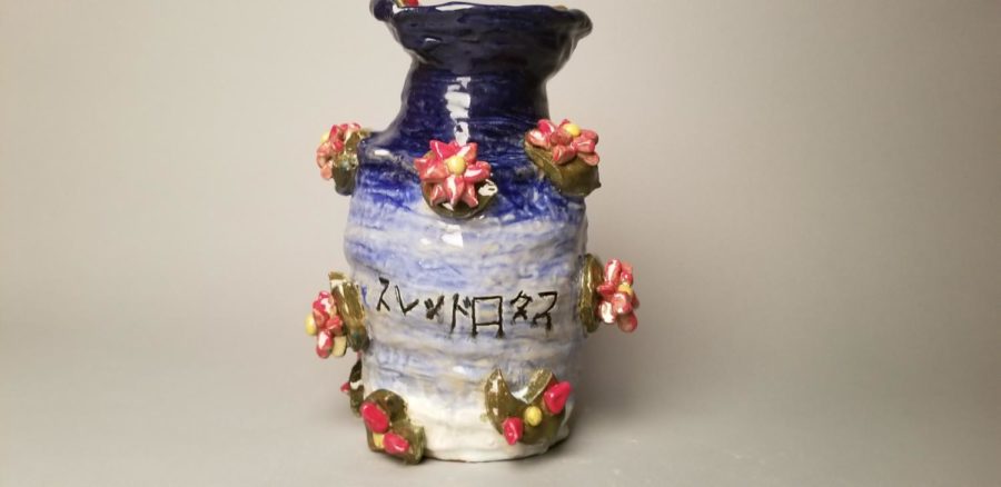 Sophomore Serenity Baldwin’s ceramic piece sits ready for the Visual Arts Scholastic Event. The VASE Art Show will be in the gyms and arena from 10 a.m.- 2 p.m. on Feb. 16. “This is my first year competing, Baldwin said. Im most excited to see all the different pieces of art, and just the overall experience.