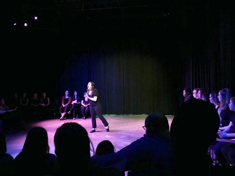 Allison Washburn performs God Help the Outcast from Hunchback. The Prosper High School Eagle Theatre Company presented The 2019 Musical Theatre Cabaret on Feb. 8. The show was held in the PHS Blackbox, and tickets were sold out.