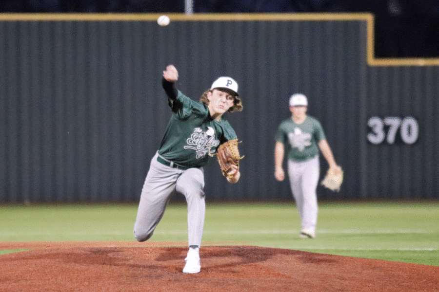 Sophomore Cameron Harpole throws a pitch against a Coppell batter. Harpole and fellow pitchers are getting their arms in shape for the multi-month baseball season. Varsity will begin their preseason tournaments at the end of this month. Baseball doesnt end until June.