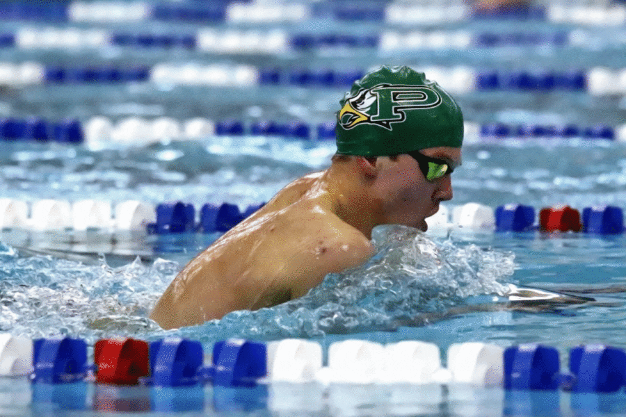 Miles Schulze swims the 100 yard breaststroke. Schulze placed third at 2019 regionals. Schulze awaits to be called up to state.