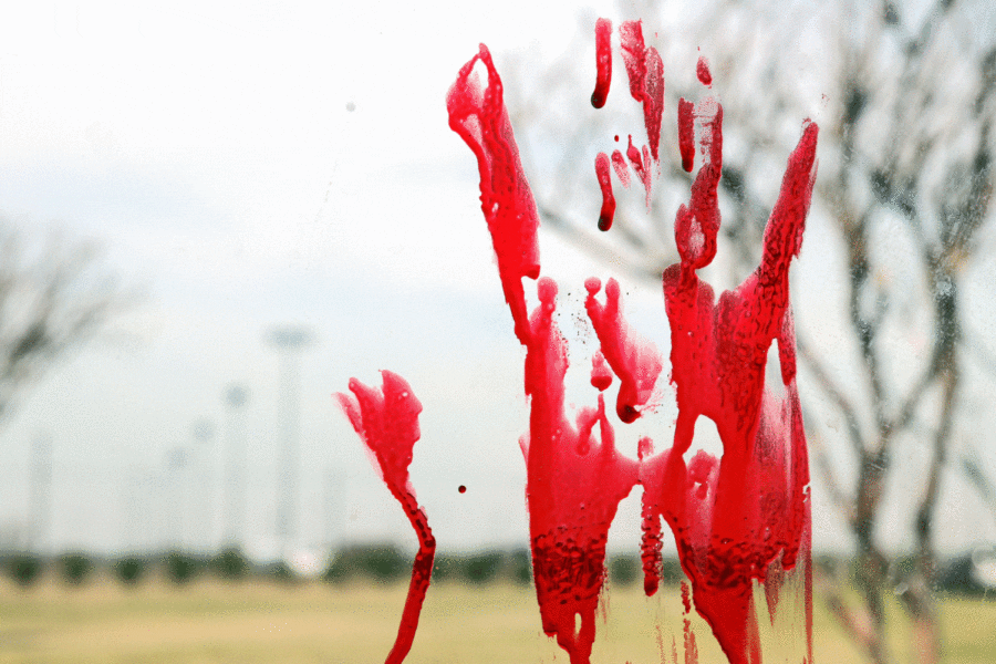 A bloody handprint faces toward the school. About every 20 minutes in the state of Texas, someone is hurt or killed in a vehicular accident involving alcohol.