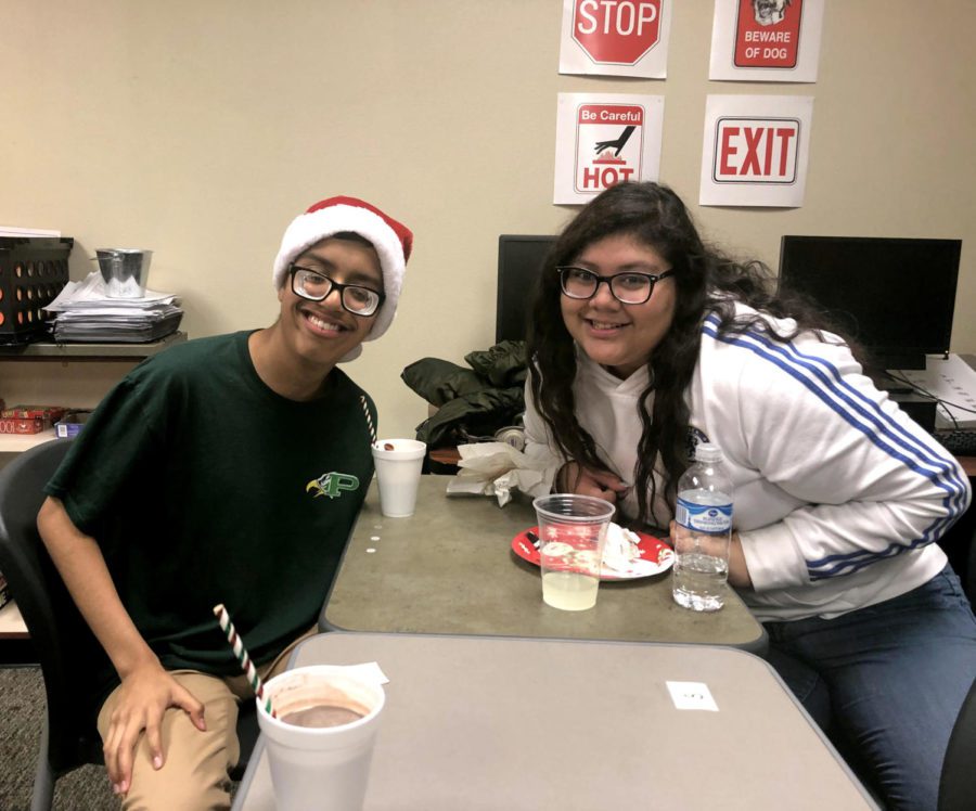 Two buddies, Antonio Servin and Chelsea Monterrosa, enjoy the annual Best Buddies holiday party. This is the organizations first year at Prosper. “The fundraising will go towards keeping our chapter afloat,” treasurer and sophomore Morgan Begley said. “It will go towards regional offices, and allow all parts of the organization to keep working.”