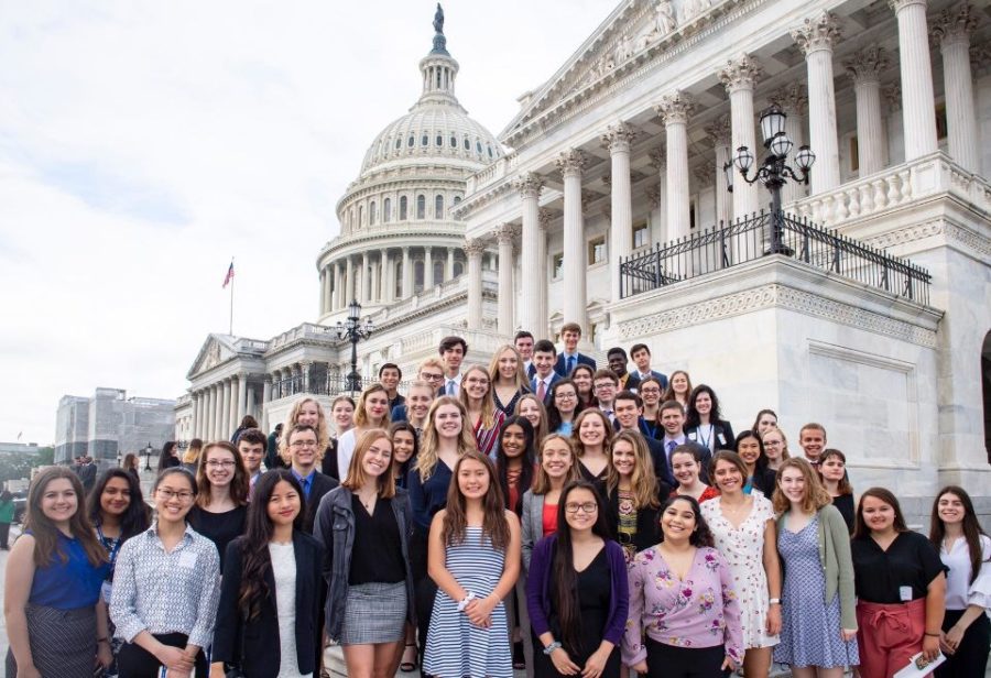 2019 Al Neuharth Free Spirit and Journalism Conference scholars stand outside the U.S. Capitol building. They gathered after receiving a press tour of the building. 2018-2019 ENO assistant editor Haley Stack was one of the high school journalism students who attended this event in Washington D.C.,  June 14-20, over the summer.
