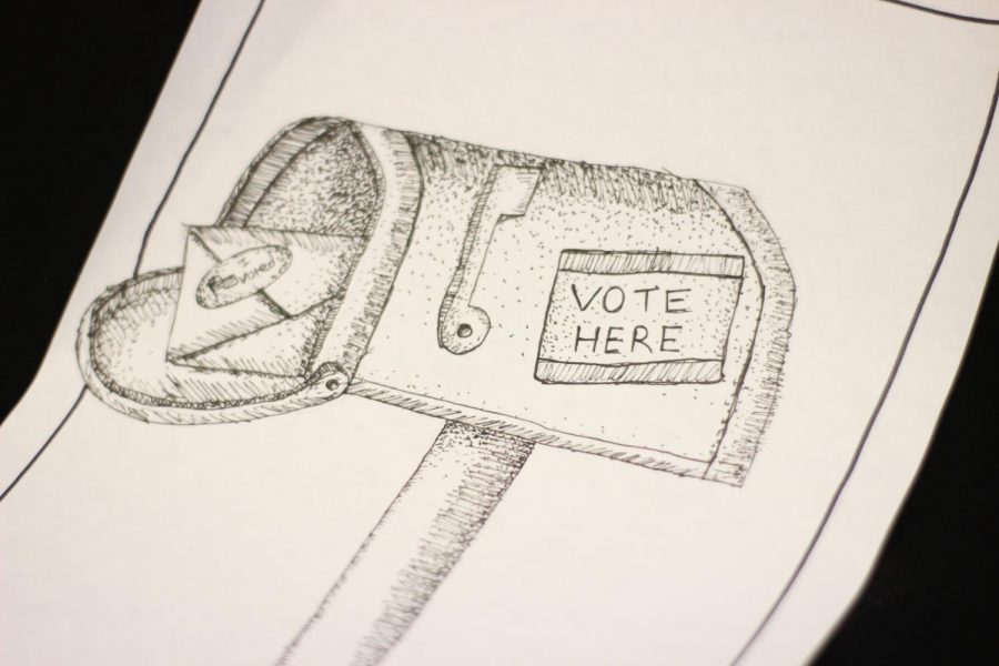 An illustration created by graphic designer Mark Chrissan depicts a voting sticker on a mailbox. COVID-19 has caused many citizens to stay at home instead of voting in-person this year. According to the attached ENO Staff-endorsed editorial, mail-in voting is the most effective way to cast votes this year and is the easiest way for Americans to stay safe while also having their vote acknowledged.