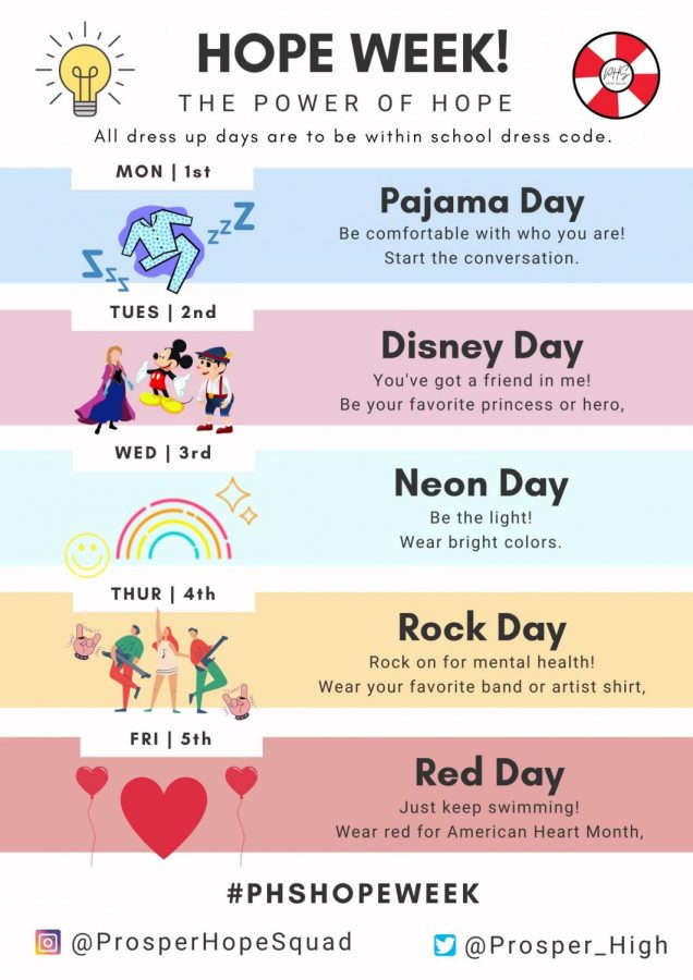 Hope Squad has organized Hope Week Feb. 1-5. Dress up days are encouraged for students to participate in.  The final day will be Red Day to support American Heart Month.