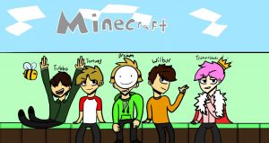 A digital drawing by sophomore Angelie Paradiang, whose art instagram is @pinkcaftdraws, depicts five of the current top Minecraft youtubers. Tubbo, Tommy,  Dream, Wilbur, and Technoblade. These youtubers all play on the Survival Multiplayer Server called the Dream SMP. Their gameplay is streamed and later uploaded to Youtube for viewers that missed the stream. 