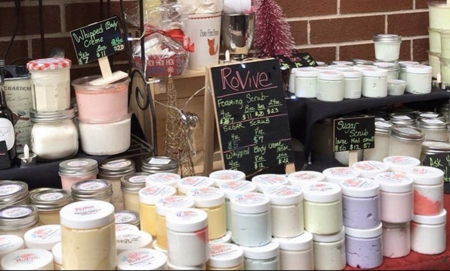 Decorated+on+the+table%2C+RoVive%2C+sells+handmade+bath+products+at+2019+Arts+and+Crafts+Fair.+The+products+were+hand+made+lotion%2C+bath+balms%2C+and+body+scrubs.+The+Arts+and+Crafts+Fair+will+take+place+at+Rock+Hill+High+School+on+May+1.+There+will+be+great+gifts+for+mothers+from+handmade+pottery+to+jewelry+items%2C+sponsor+teacher+Gina+Mock+said.+What+mom+cant+use+a+good+bath+balm+or+stress+relieving+lotion%3F