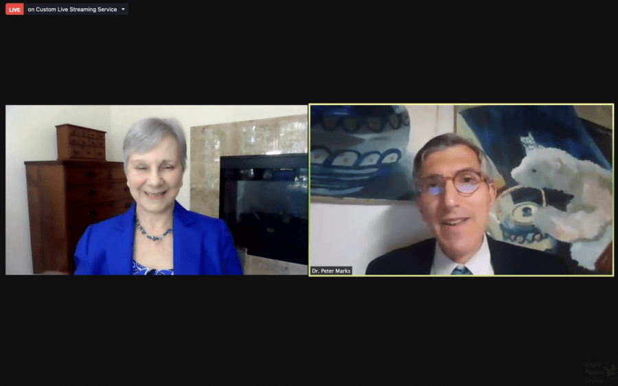 A+screenshot+shows+Peter+Marks%2C+the+Director+of+the+Center+for+Biologics+Evaluation+and+Research+within+the+Food+and+Drug+Administration%2C+and+FDA+commissioner+Janet+Woodcock+talking+in+a+virtual+press+conference+with+student+journalists+on+May+18.+The+press+conference+came+after+the+FDA+announce+on+May+12+that+the+Pfizer-BioNTech+vaccine+would+now+be+available+to+children+of+ages+12+to+15.+The+FDA+will+continue+to+work+diligently+to+protect+the+health+and+safety+of+Americans+of+all+ages+and+we%E2%80%99re+committed+to+making+decisions+that+are+guided+by+science+people+can+trust%2C+Marks+said.+We+know+that+working+together%2C+we+can+overcome+the+challenge+of+COVID-19.%E2%80%9D