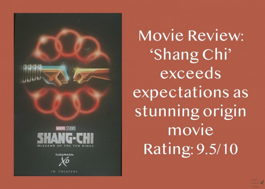 A+picture+of+a+Shang+Chi+poster+sits+next+to+a+rating+on+the+new+movie.+In+the+attached+review%2C+senior+Amanda+Hare+discusses+how+much+she+enjoyed+the+movie.+It+was+phenomenal%2C+Hare+said.+Every+element+of+the+movie+tied+together+to+create+a+high-quality%2C+stunning+piece.