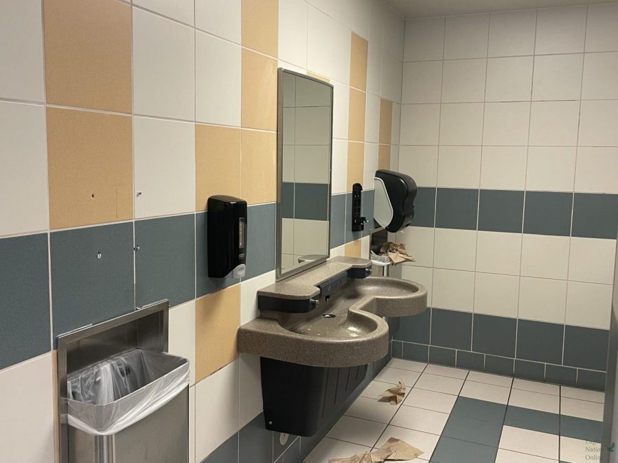 In one of the boys bathrooms on the Auditorium side, a paper towel and soap dispenser are missing from the wall.  