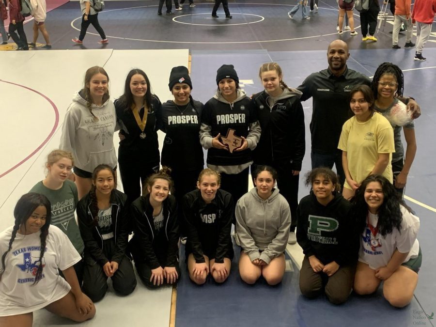 After+the+tournament%2C+the+girls+wrestling+team+celebrates+its+3rd+place+finish.+The+team+competed+in+the+Perry+Tournament+of+Champions+in+Perry%2C+Oklahoma.+There+were+36+teams+competing.