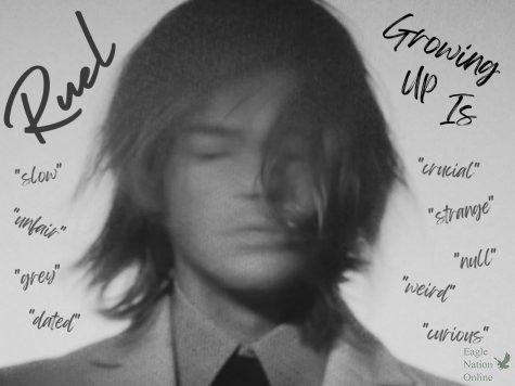 In a graphic made by multimedia director and senior Caleb Audia, an edited version of the Growing Up Is ___ album cover is shown. Featured on the edited work are the multiple words Ruel described growing up as in his first YouTube trailer for the track. If Ruels upcoming debut, full-length album, is anything like Growing Up Is ___, then I can confidently say that no one will be disappointed, Audia said. 