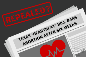In a graphic by journalist Morgan Reese, a newspaper reads: Texas heartbeat bill bans abortion after six weeks.  On May 19, 2021, Texas Governor Greg Abbott signed Senate Bill 8, banning abortions after six weeks of gestation. Abortion is healthcare, Reese said. All women should have access to safe abortions and control of their medical decisions and bodies, as decided in Roe v. Wade. Senate Bill 8 only increases the likelihood of unsafe abortions, maternal fatalities and an increasingly overwhelmed foster system.
