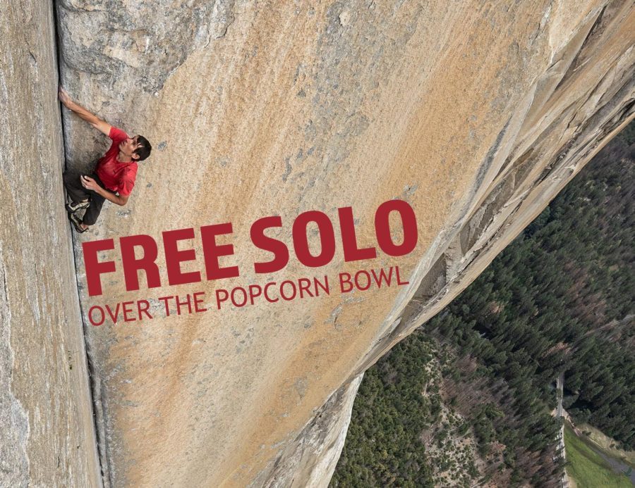 Featuring the Free Solo movie poster, a digitally constructed image by Amanda Hare introduces episode nine of the Over the Popcorn Bowl podcast. In this episode, seniors Gabriella Winans, Alyssa Clark, Christi Norris and Hare discuss the Free Solo documentary. The documentary follows Alex Honnold as he prepares to climb the El Capitan mountain without any ropes.