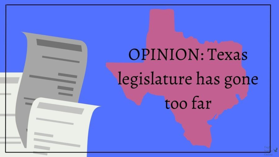 In an digitally constructed image by senior and writer Alyssa Clark, the outline of Texas is faded with the headline of the attached opinion piece. Gov. Greg Abbott sent a letter to the Department of Family and Protective Services making gender reassignment surgeries and hormones to be considered child abuse for transgender people under 18. Opinion pieces do not reflect the newspaper or staff as a whole, only the opinions of the writer. (Icons from Canva.com.)