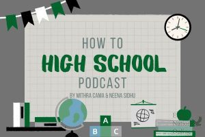 In a graphic made on Canva, the title of the advice podcast by seniors Neena Sidhu and Mithra Cama is displayed. This episode is the first of a new series. This episode discusses navigating classes and managing workloads. 