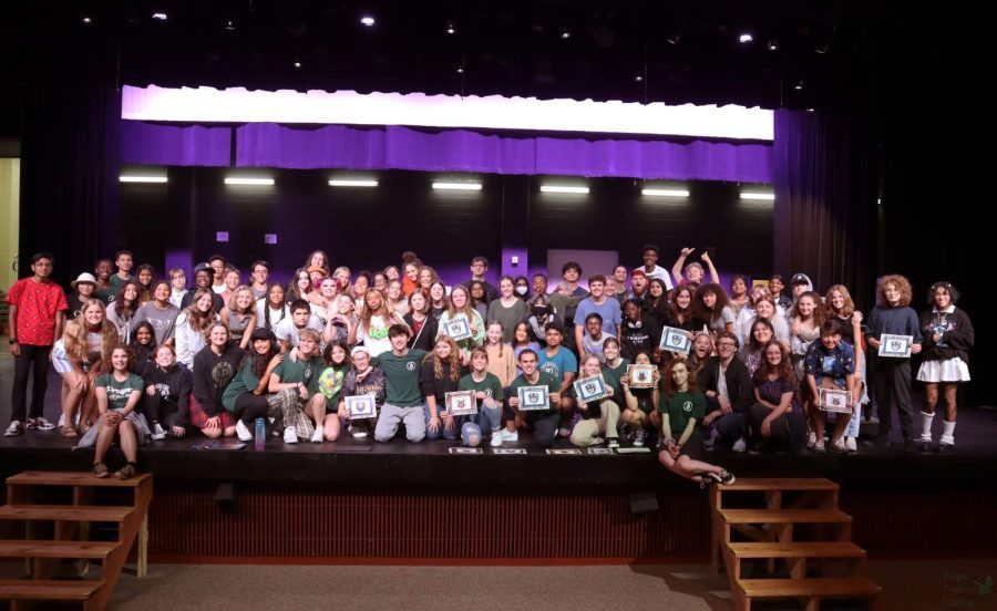 Huddled together on the stage, all four houses group together for a photo. There are four houses that the department is divided into: Ursa, Procyon, Callidus and Concordia. This semester, the theatre department will be performing Les Misérables as the fall musical, and Clue as the fall play. 