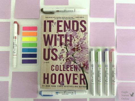 The book It Ends With Us, by Colleen Hoover, sits amidst pens and sticky tabs. These tools represent ways to annotate a book in your own style. I never liked writing in my books until I learned all the ways to annotate, senior Maya Contreras said. Everything is a lot easier to remember.