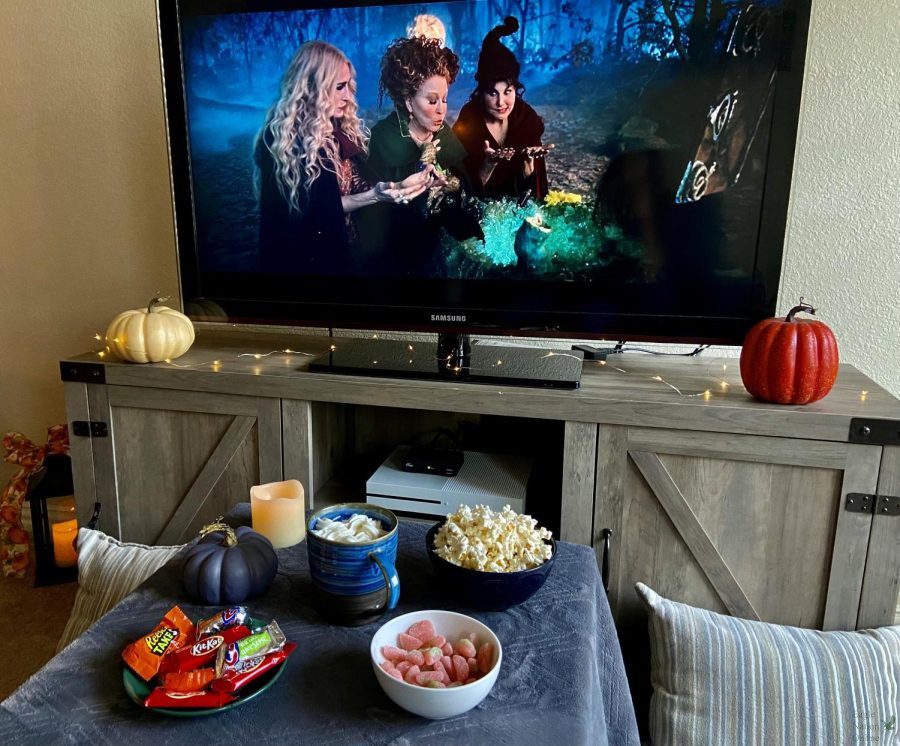 Pictured above, Hocus Pocus 2, released on Disney Plus, plays on sophomore Erica Deutschs TV. Deutsch, a fan of the original movie, reflects on the movie through the review below. This movie was exciting to watch as it is a continuation of the first one released in 1993, Deutsch said. Its funny and for the most part, a good watch for the whole family to enjoy.