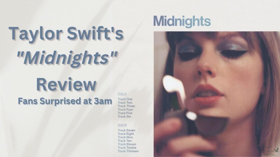 In a graphic, Taylor Swifts album cover for Midnights claims the showcase spotlight. The album has a total of 20 tracks, including the seven she dropped at 3 a.m. the night of the release. Midnights came out Oct. 21.