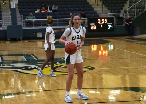 Standing in front of the basket, sophomore Kendall Mosley sets up for a free throw in period 3. At this moment Eagles were down 28 to 34 against Braswell. The Lady Eagles are 12-12 as their overall win to loss ratio. 