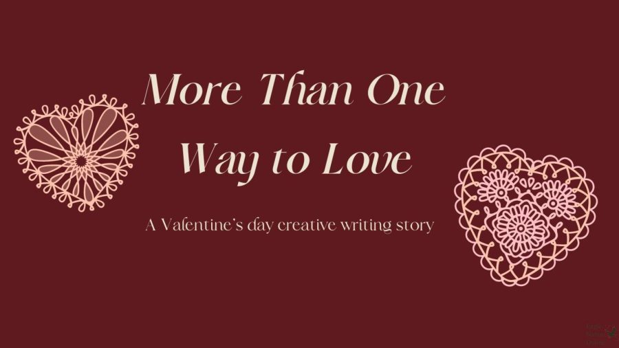 In+a+graphic+created+in+Canva%2C+italicized+text+reads+More+Than+One+Way+to+Love%2C+accompanied+with+graphics+of+hearts.+More+Than+One+Way+to+Love+is+a+creative+writing+story+written+by+photojournalist+Brooke+Murphree%2C+with+themes+of+love+and+Valentines+Day.+Valentines+Day+is+on+Feb.+14.+