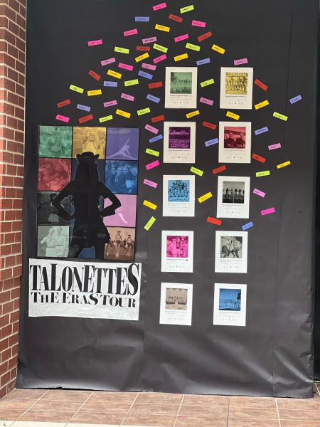 Lining the hallway wall, the Talonettes door decoration presents a theme based on the   
Taylor Swift Eras tour. Every advisory class had the opportunity to decorate their doors in a music theme for the homecoming door decoration contest. One of the spirit days also allowed students to decorate in Taylor Swift outfits. 