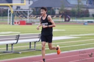 As he practices before his next meet, sophomore Noah Johnson puts one foot in front of the other. Johnson experienced a minor injury earlier this year and is preparing to run in his next meet at districts this week. The teams runners start practice at 7 a.m. every day.