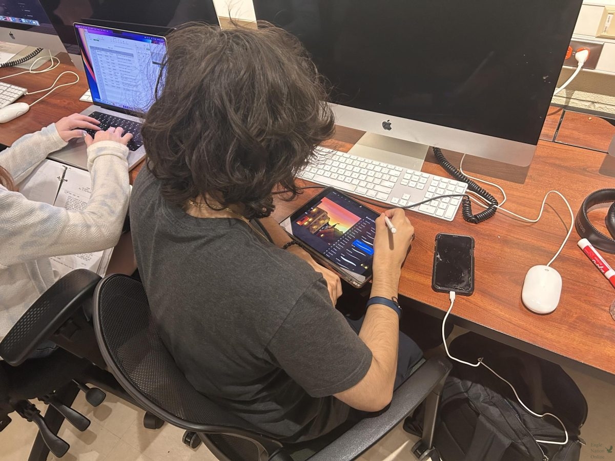 Sitting in the animation studio, sophomore Rocco Spampinato works on his current project - a follow-up to the award winning animation, Lift. This experience really helped me understand how the animation process works, Spampinato said. Im looking forward to my future animations because of it.