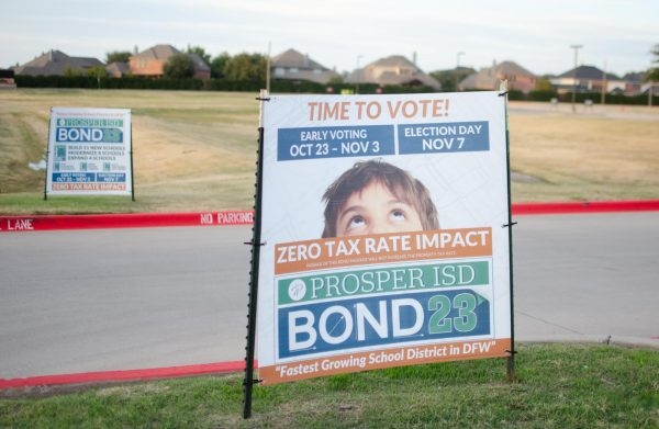 In front of Reynolds Middle School, the bond lawn signs promote voting. Early voting for the bond ended on Nov. 3, but election day is today, Nov. 7. Voters can vote for each individual proposition A-D.  I think it is vital for 18-year-olds, and high schoolers in general, to be politically aware and begin voting as soon as possible, senior Jake Kinchen said. Local voting is arguably more important than national voting, as the day-to-day impacts are even more clear.