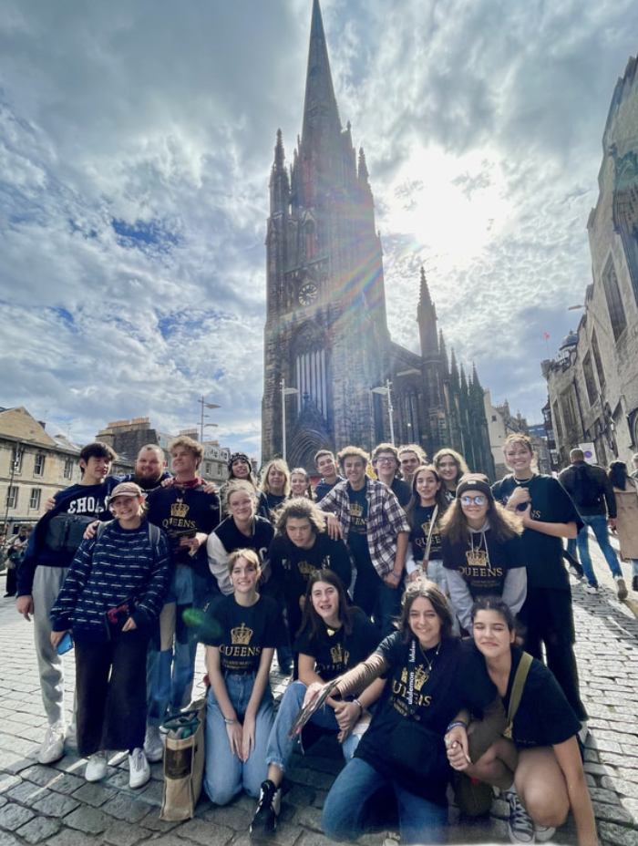 Freitas poses with the rest of the theatre team during their trip to the The Fringe Festival in Scotland. The PHS Theatre  went to the Edinburgh Festival Fringe in Edinburgh, Scotland the summer of 2022.