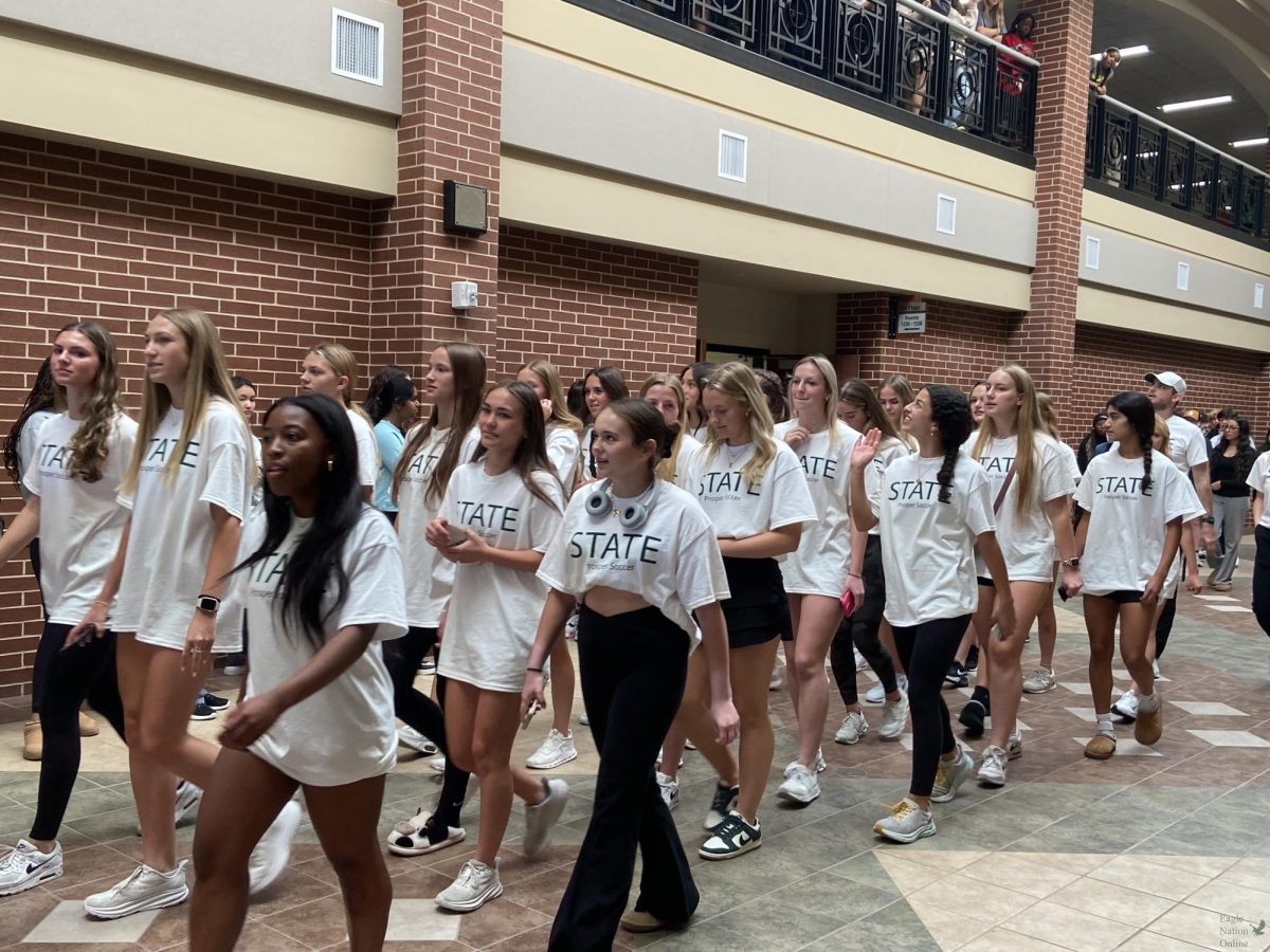 During 5th period, the girls soccer team walks during the sendoff. PHS celebrated the girls soccer team for making it to UIL State. They competed in Georgetown and won State for the first time ever. 