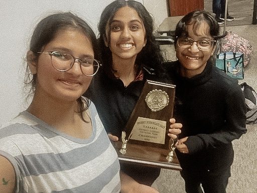 After taking first place at regionals in Literary Criticism, freshman Suhani Singh holds the plaque with her championship and state-advancing teammates freshman Sahasra Dittakavi and sophomore Nainika Ronanki. Dittakavi and Ronanki also will advance in Ready Writing, after Dittakavi took first and Ronanki claimed the third-place qualifying spots. UIL held the Region I-6A competition at Rock Hill April 26. These qualifiers will compete May 15 at the state UIL Academic Meet in Austin.