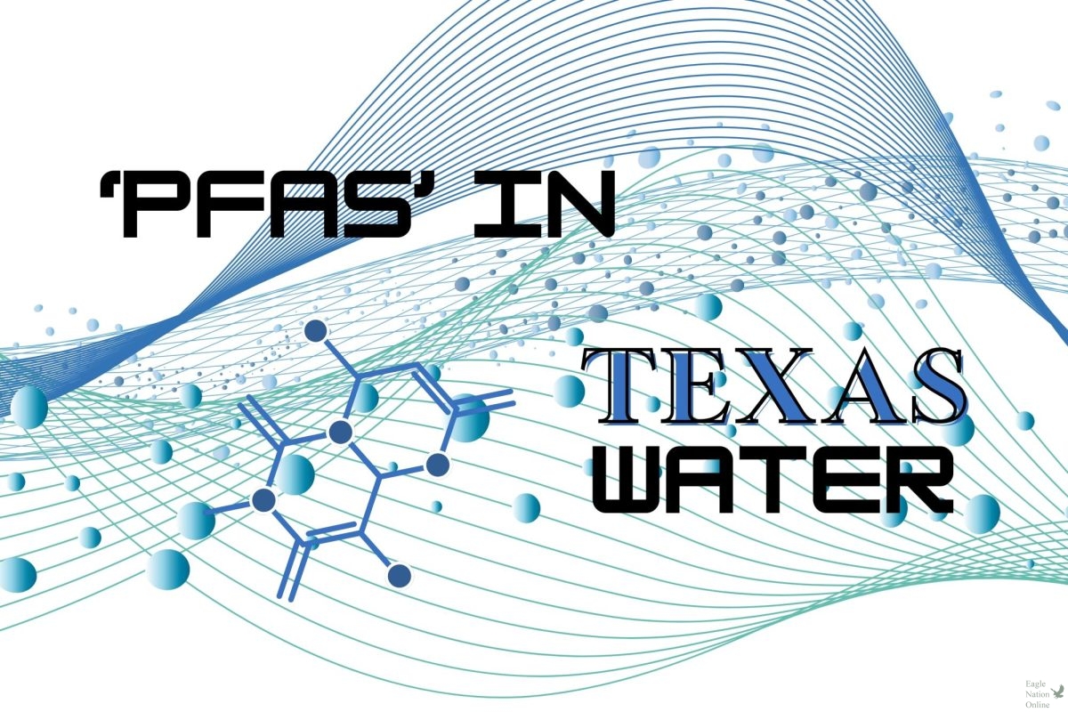 Made in Canva, this graphic depicts the forever chemicals or PFAS substances that the water systems in Texas contain. PFAS are known as per or polyflourinated substances, which are man-made chemical compounds. With exposure via consumption to these forever chemicals, individuals may experience complications with their immune system, liver, reproductive system and even the development of cancer.