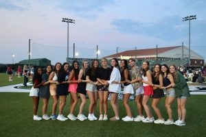 Capturing the essence of senior year, Talonettes stand together on the baseball field, ready their final year of performing together. The team practiced during the last week of July and went to line camp on July 27 –29. Seen in the photo, from left to right, seniors Nalla Hussain, Rachel The, Sofia Ayala, Makayla Conway, Reva Pandey, Hailey Piot, Ella Hensley, Landry Bowling, Aubrey Hubbard, Lily Lopez, Gavin Teague, Lucy Miles, Avery Mattox, Analise Garcia, and Sydney Lee. 