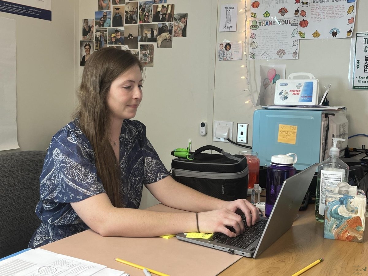 At her desk, French teacher Emily Black types at her computer as she prepares for her next class. Madame Black is the only French teacher at PHS and also sponsors the school’s french club. “Between the four levels of French, I teach about 170 students,” Black said. “I am also the sponsor for the French Club here at PHS. I enjoy seeing students excited about the French language and culture. I really love the idea of trying to help other people fall in love with the language.”