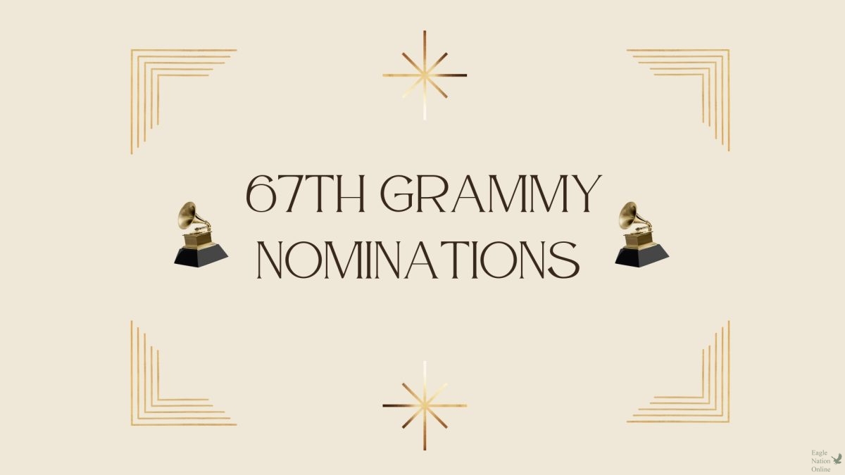 Displayed in a Canva graphic, the iconic gold gramophone representing the Grammy Awards is shown. The 67th Grammy Awards will take place on Feb. 2, 2025. The event will take place at Crypto.com Arena in Los Angeles. 