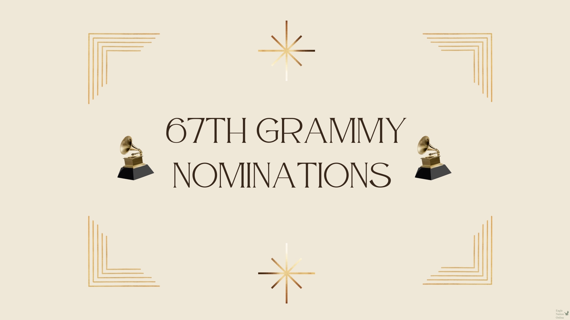 Displayed in a Canva graphic, the iconic gold gramophone representing the Grammy Awards is shown. The 67th Grammy Awards will take place on Feb. 2, 2025. The event will take place at Crypto.com Arena in Los Angeles. 