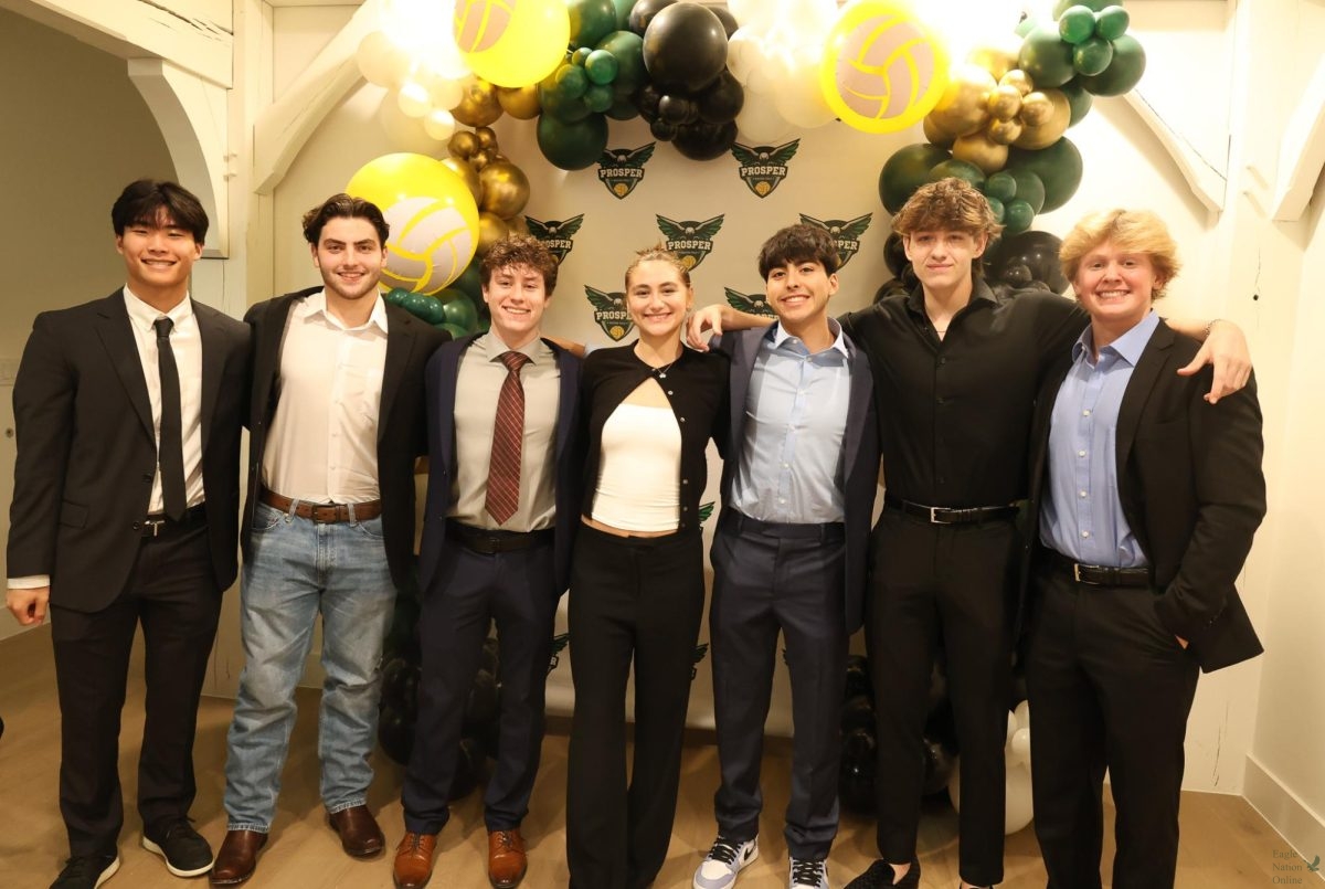 After celebrating their banquet, the senior boys of the Water Polo team get together for a picture. In the picture are seniors Nathan Tang, Tyce Pierce, Shane Gorokhovsky, Hanna Lee, Nick Vargas, Kaiden MaGee. The banquet took place on Nov. 16. The last game was on Oct. 15 against Southlake. 