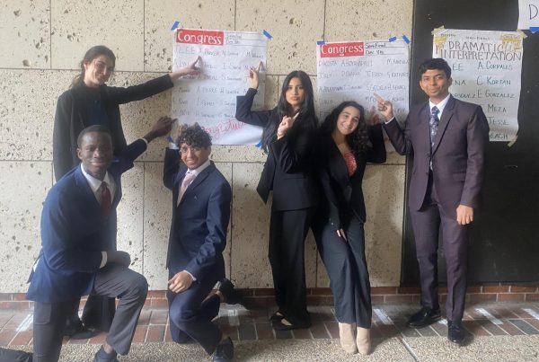 Smiling for the camera, the Varsity Debate Team strikes a pose. This past weekend, they traveled to Austin for the Annual Longhorn Classic competition. This includes senior Avery Parker, senior Muhammed Nije, junior Hassan Sarfaraz, senior Mahnoor Waqas, senior Mara Moral, and junior Tanish Chauhan. 