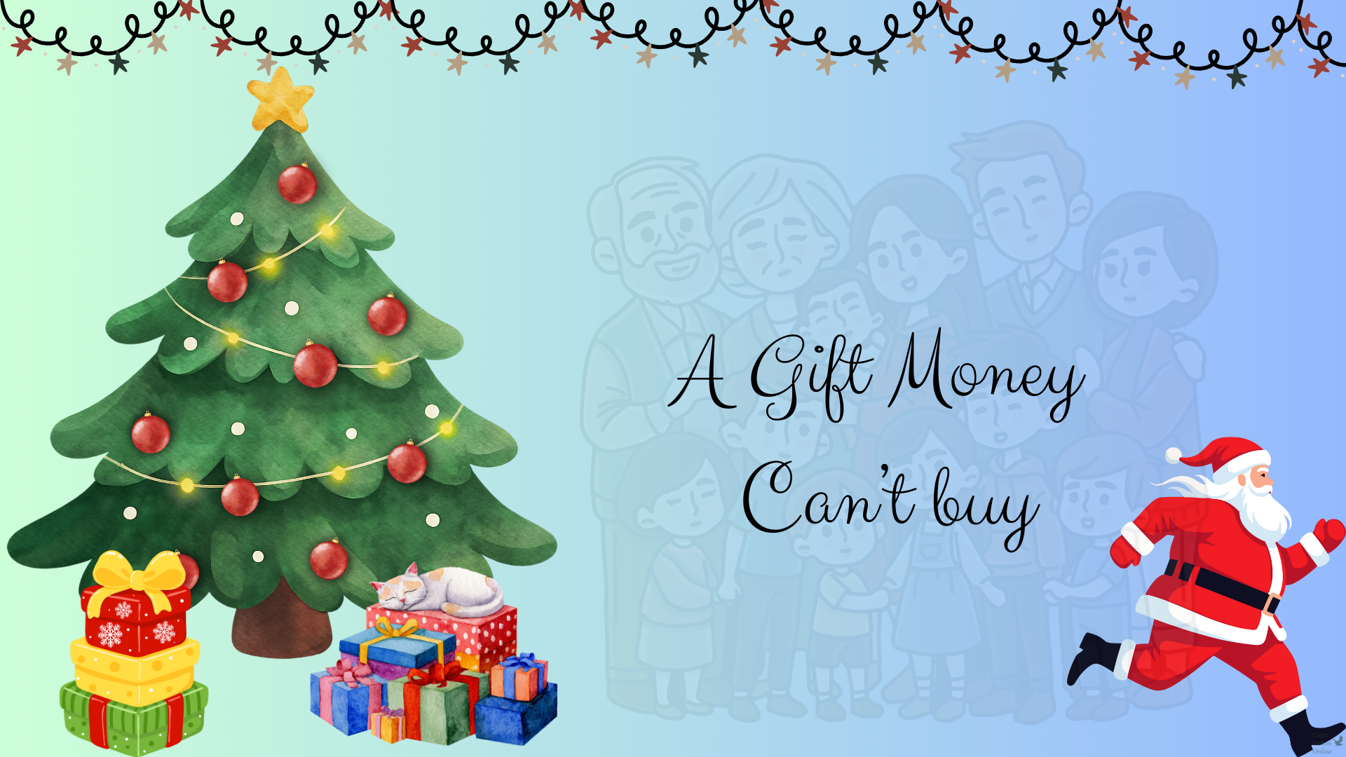 Graphic made by Srinitha Arikati in Canva. " The graphic depicts Christmas morning, opening presents with family and friends. A heartwarming memory for many. 