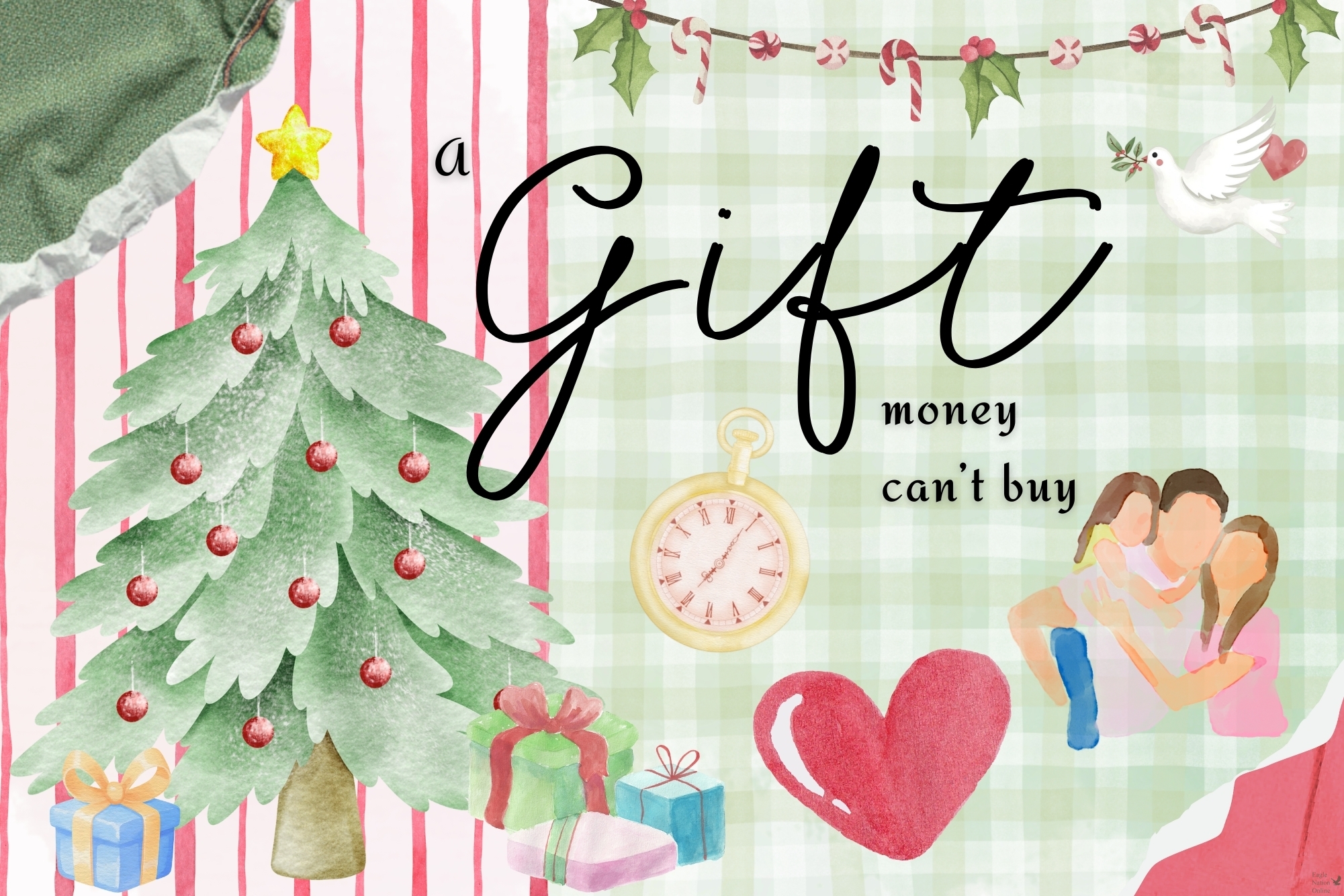 Made through Canva by Feature Editor Kate Duncan, a graphic encompassing 'A gift money can't buy' is shown. With a collection of columns, the ENO staff shares their personal thoughts on what a true gift, without money, is to them during the holiday season. Some of these include family, love, time and more.