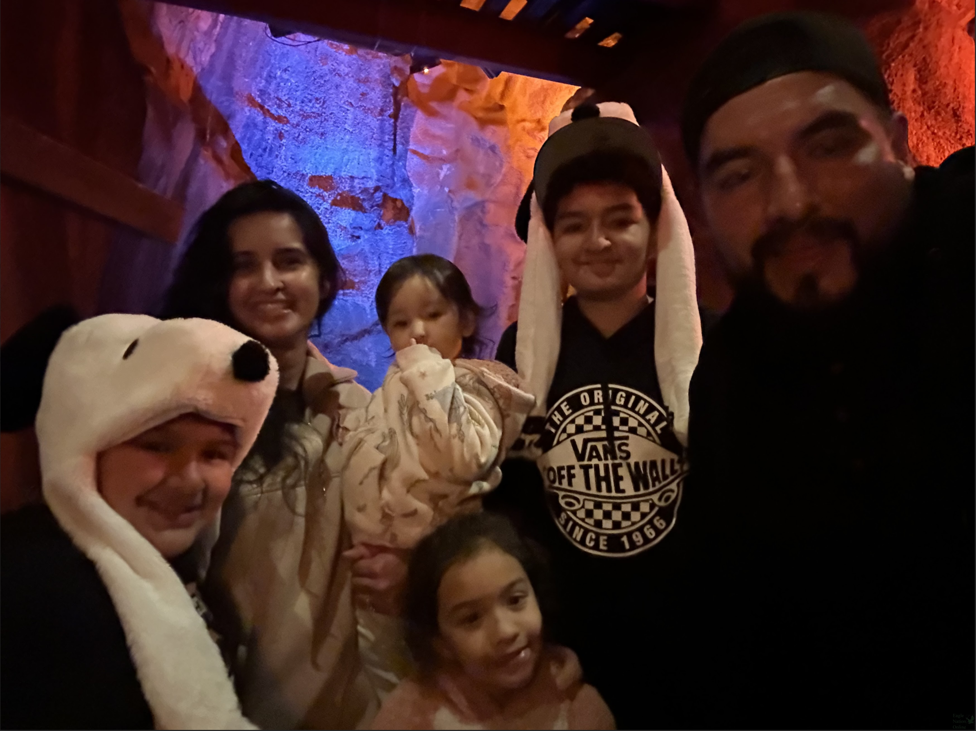 Posing for a picture, sophomore Alexander Gutierrez and his family take a group photo waiting in line at Knott’s Berry Farm in California on Apr. 27 2024. “I was waiting in line for a ride my little sister was able to go on with my family, because every other ride was really intense and she couldn’t get on it,” Gutierrez said. “We went because of my older sister’s birthday, and we loved this trip, we went on so many rides. I remember two called GhostRider and The Silver Bullet and those two were my favorite out of all of them.”