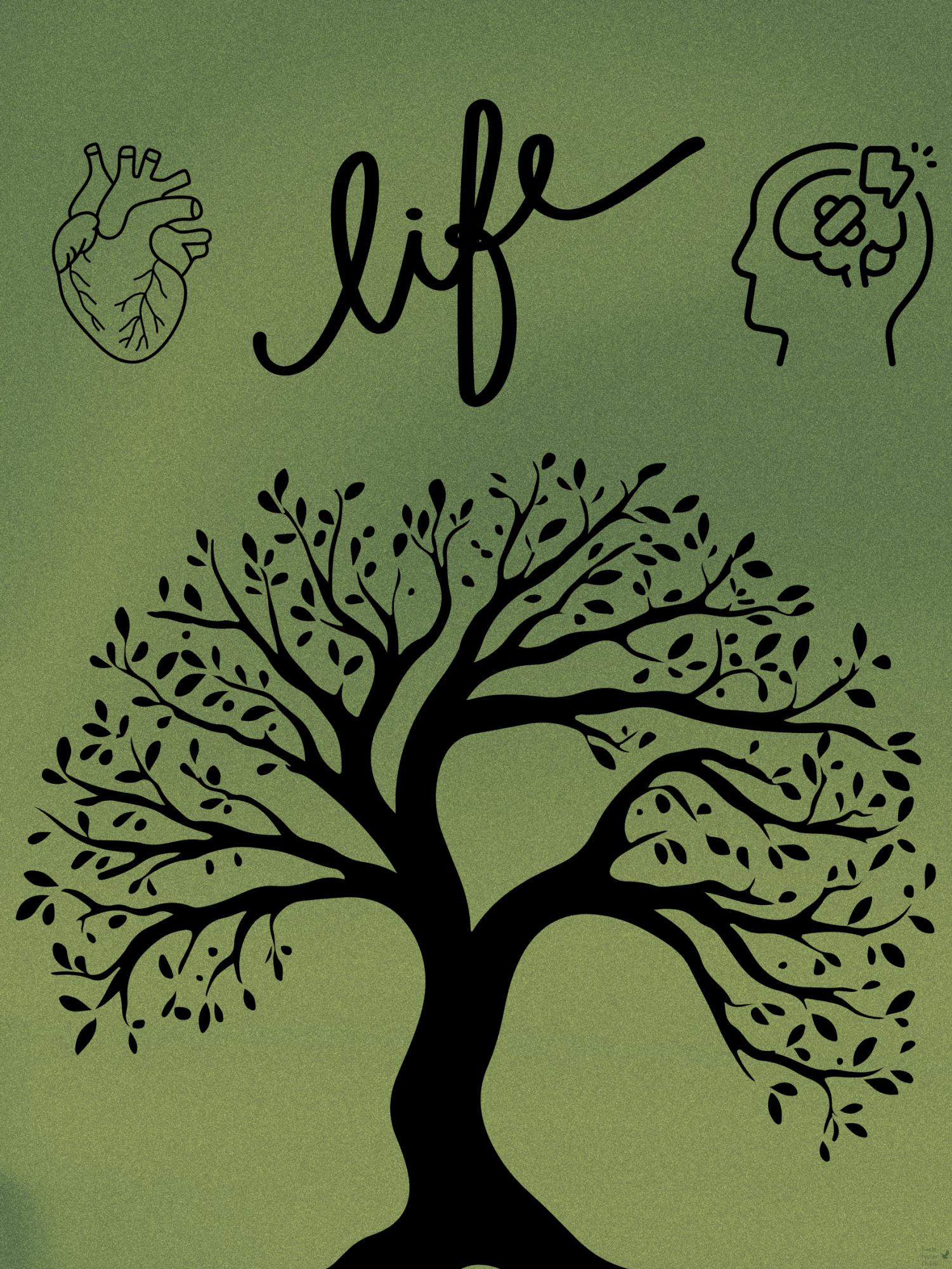 Created in canva by sophomore Aiden Lynch, this graphic displays a tree with some other graphics representing life. "Things can change in an instant," Lynch said, "don't take it for granted and live life to the fullest." The aspects in this graphic tie into the fact that life is the greatest gift money can't buy. 