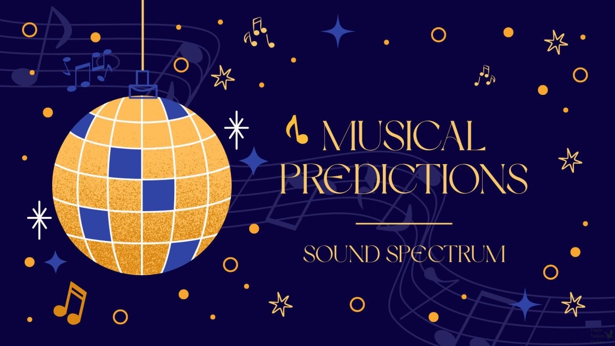 Through a graphic designed in Canva by senior Victoria Byers, the aspects of the eighth episode of the second season of The Sound Spectrum are presented. For this episode, hosts Chatelain and Victoria Byers discussed their predictions of music for 2026 with artists, music, games and artificial intelligence. The next episode will review American rapper and record producer A$AP Rocky's newest album, "Don't Be Dumb."